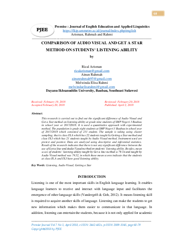 (PDF) Comparison of Audio Visual and Get a Star Method on Students ...