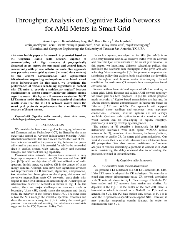 (PDF) Throughput Analysis on Cognitive Radio Networks for AMI Meters in ...