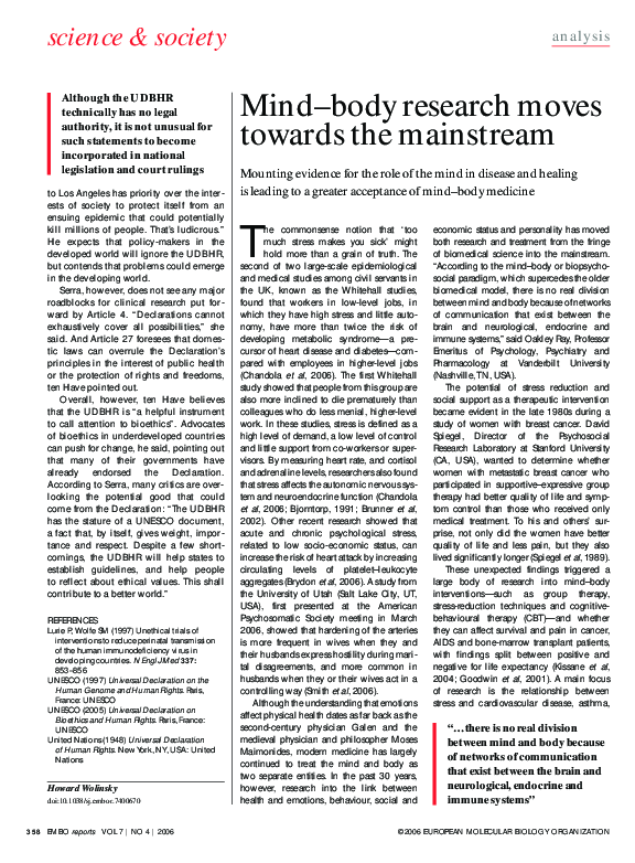 (PDF) Mind–body research moves towards the mainstream
