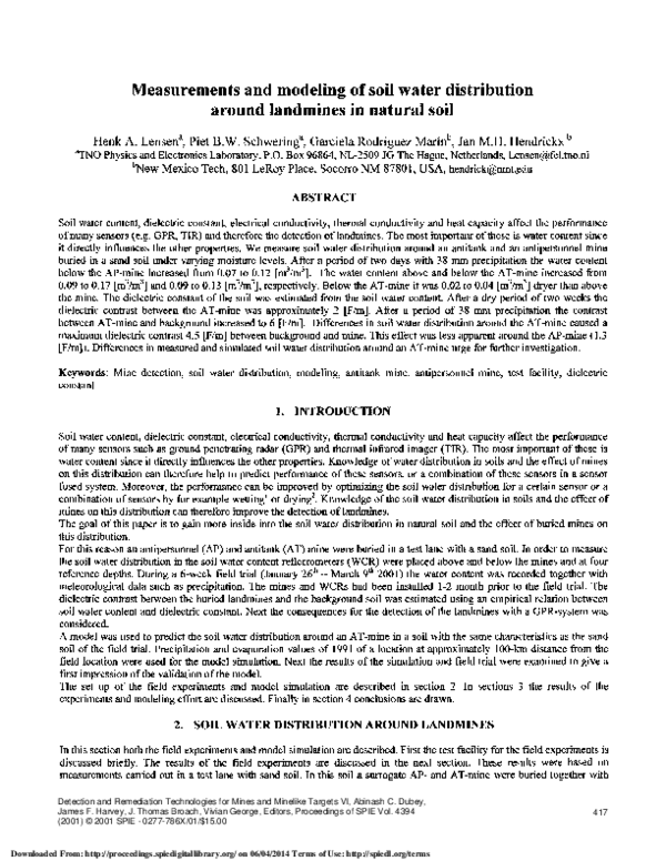 (PDF) Measurements and modeling of soil water distribution around ...