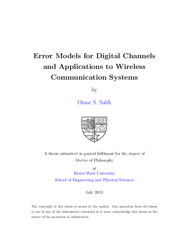 (PDF) Error models for digital channels and applications to wireless ...