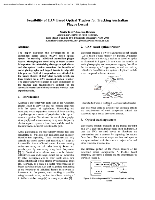 (PDF) Feasibility of UAV based optical tracker for tracking Australian ...