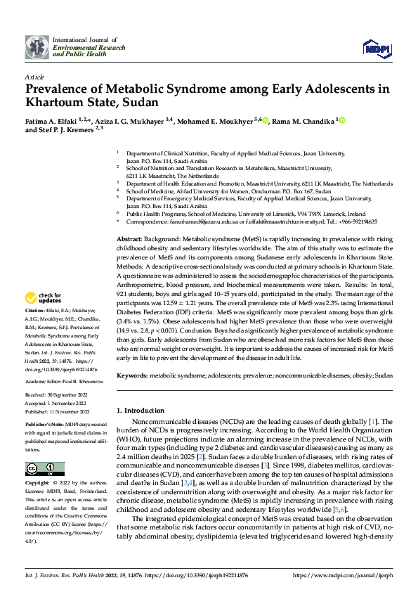 (PDF) Prevalence of Metabolic Syndrome among Early Adolescents in ...