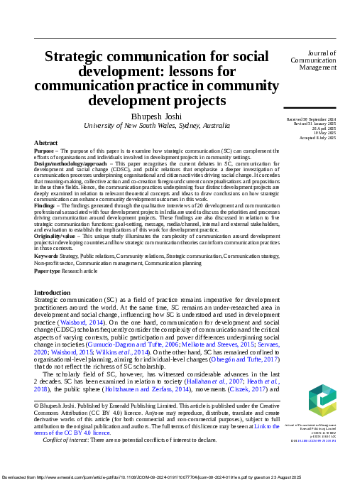 (PDF) Strategic communication for social development: lessons for ...