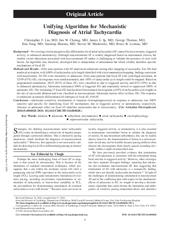 (PDF) Unifying Algorithm for Mechanistic Diagnosis of Atrial Tachycardia