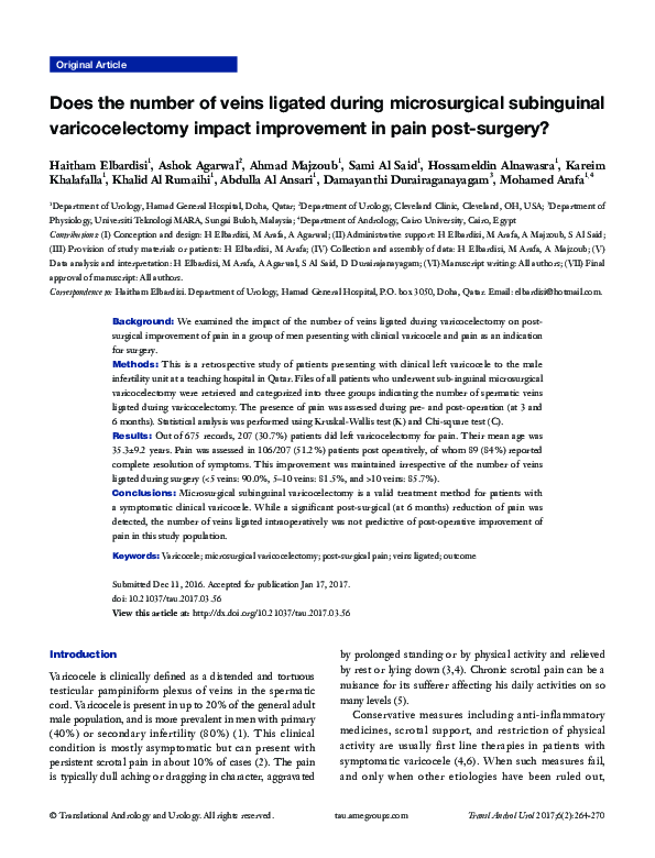 (PDF) Does the number of veins ligated during microsurgical subinguinal ...