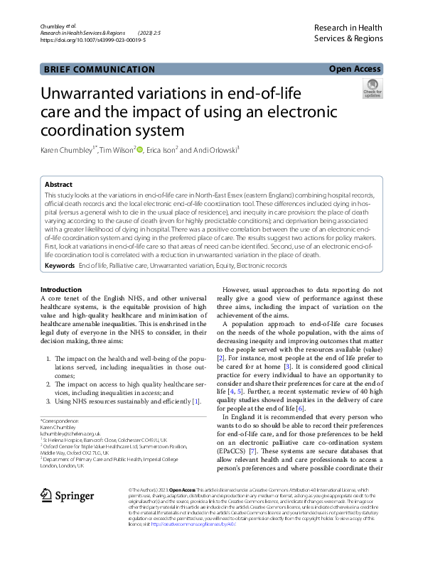 (PDF) Unwarranted variations in end-of-life care and the impact of ...