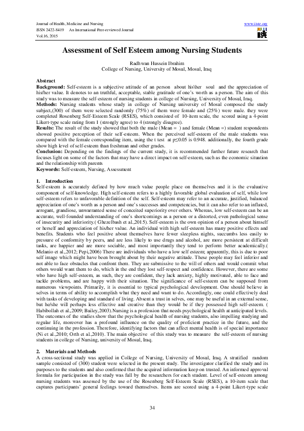 (PDF) Assessment of Self Esteem among Nursing Students