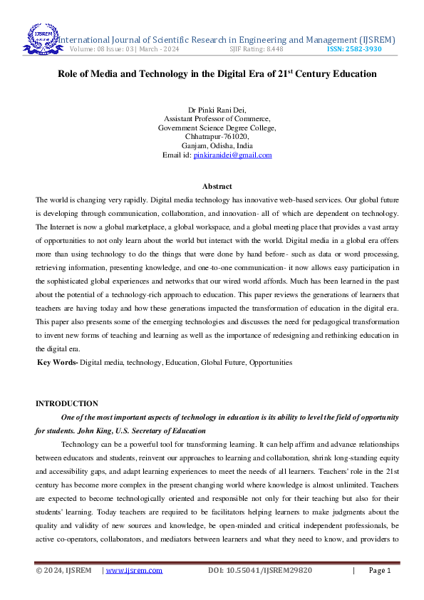(PDF) Role of Media and Technology in the Digital Era of 21 st Century ...
