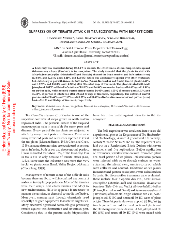 (PDF) Suppression of termite attack in tea ecosystem with biopesticides