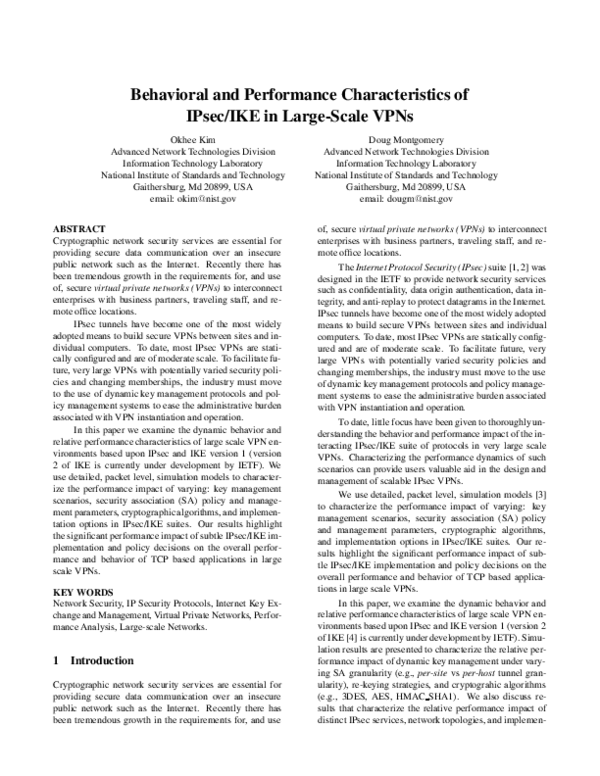 (PDF) Behavioral and performance characteristics of IPsec/IKE in large ...