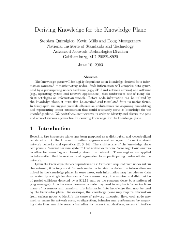(PDF) Deriving Knowledge for the Knowledge Plane