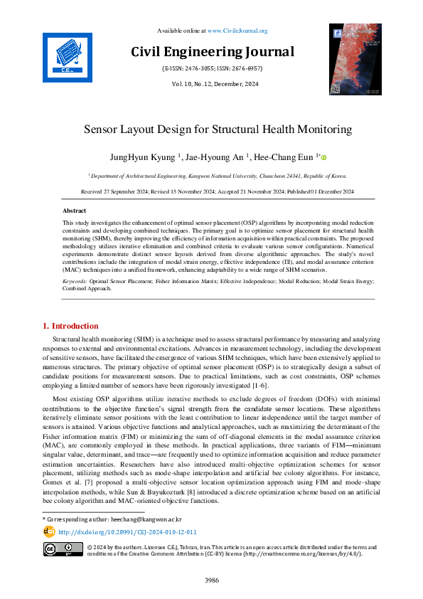 (PDF) Sensor Layout Design for Structural Health Monitoring