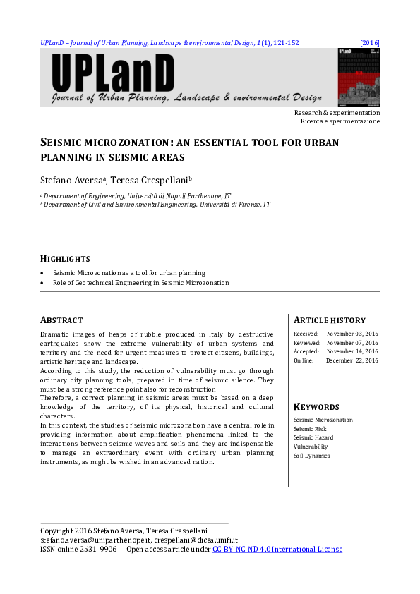 (PDF) Seismic microzonation: an essential tool for urban planning in ...