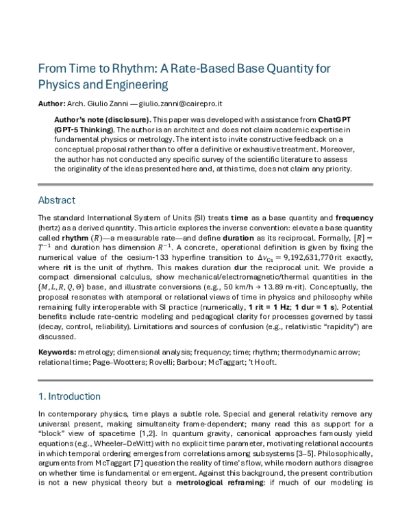 (PDF) From Time to Rhythm: A Rate‑Based Base Quantity for Physics and ...