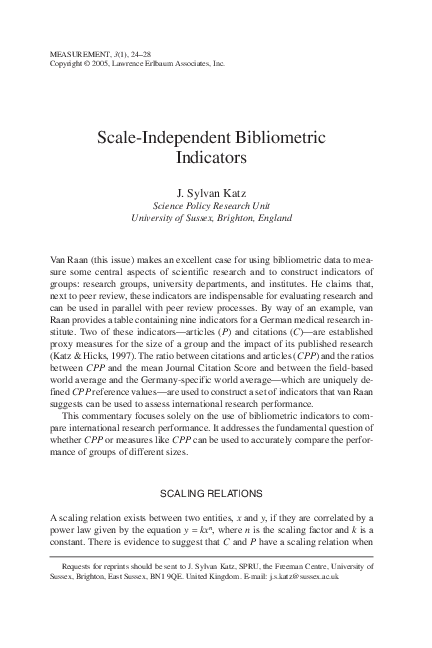 (PDF) Scale-Independent Bibliometric Indicators