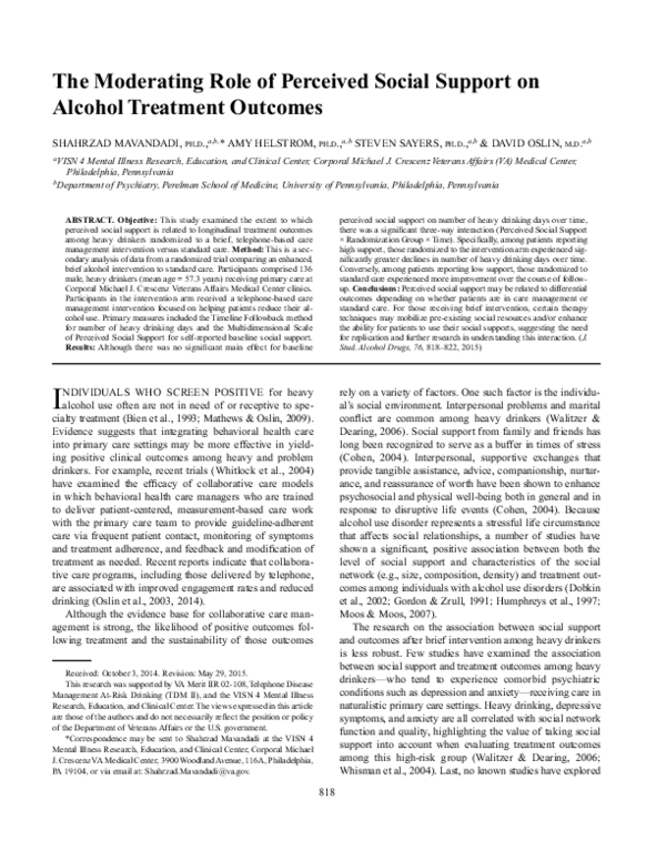 (PDF) The Moderating Role of Perceived Social Support on Alcohol ...