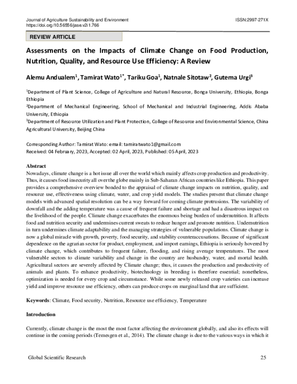 (PDF) Assessments on the Impacts of Climate Change on Food Production ...