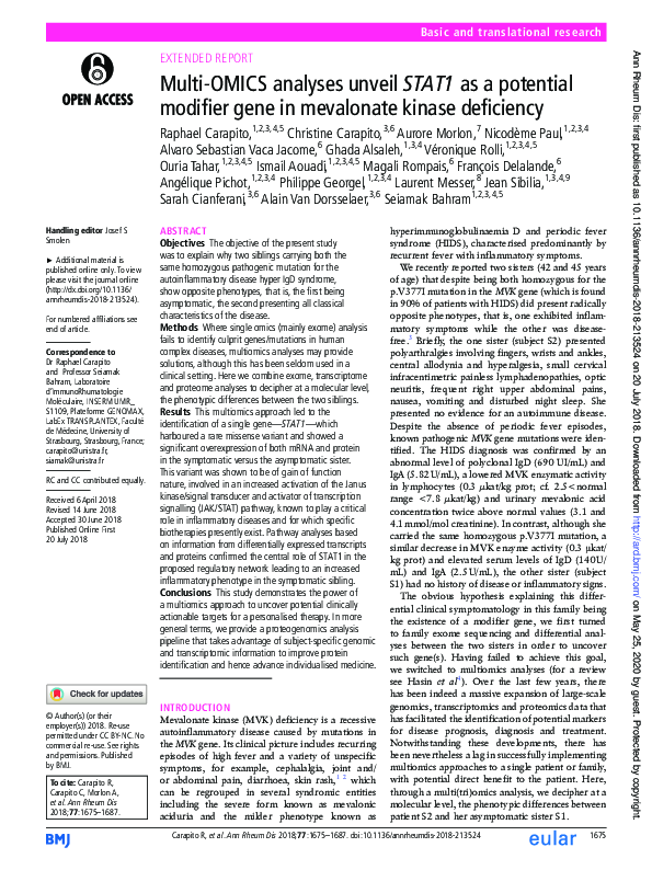 (PDF) Multi-OMICS analyses unveil STAT1 as a potential modifier gene in ...