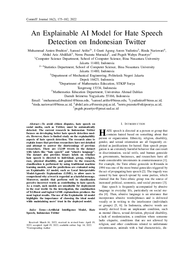 (PDF) An Explainable AI Model for Hate Speech Detection on Indonesian ...