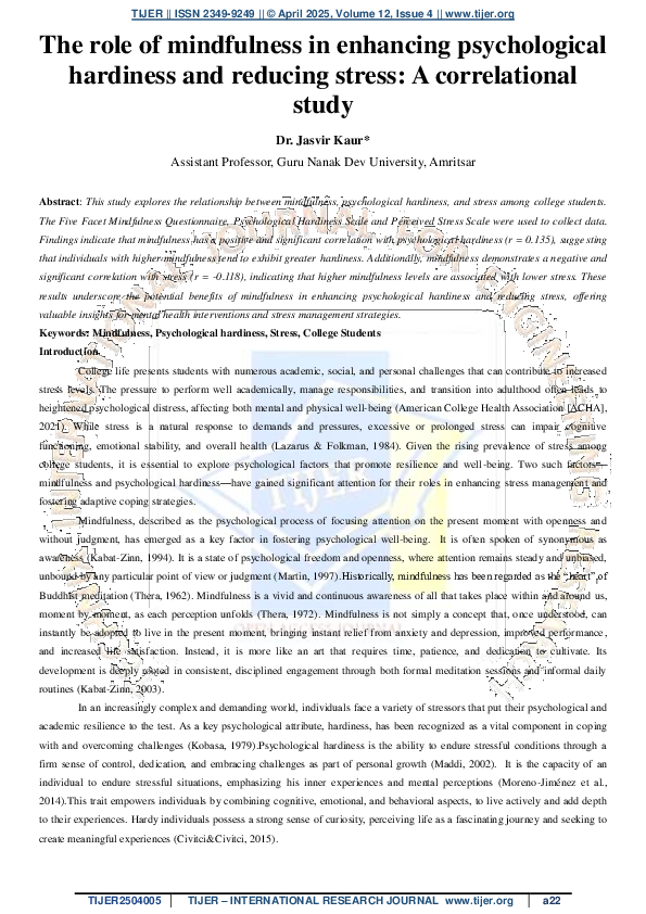 (PDF) The role of mindfulness in enhancing psychological hardiness and ...