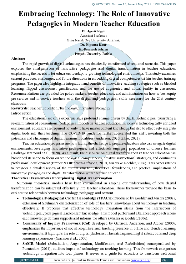 (PDF) Embracing Technology: The Role of Innovative Pedagogies in Modern ...