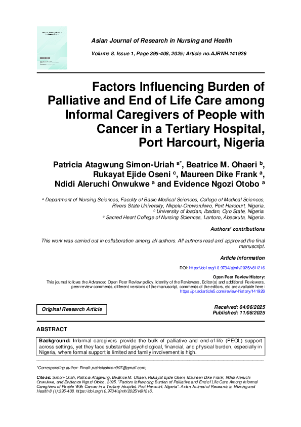 (PDF) Factors Influencing Burden of Palliative and End of Life Care ...