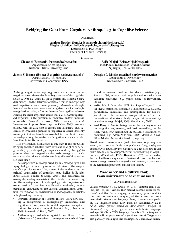 (PDF) Bridging the Gap: From Cognitive Anthropology to Cognitive Science