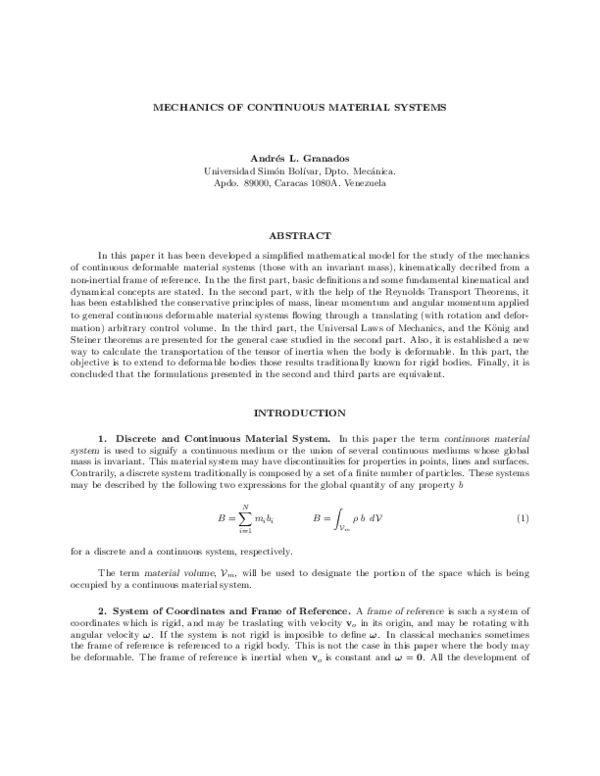 (PDF) Mechanics of Continuous Material Systems