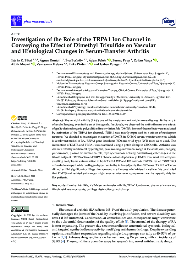 (PDF) Investigation of the Role of the TRPA1 Ion Channel in Conveying ...
