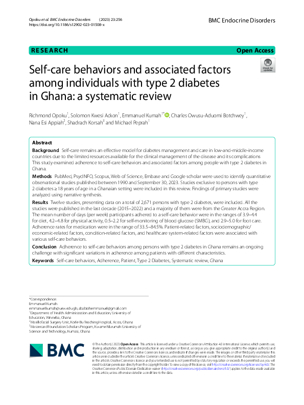 (PDF) Self-care behaviors and associated factors among individuals with ...