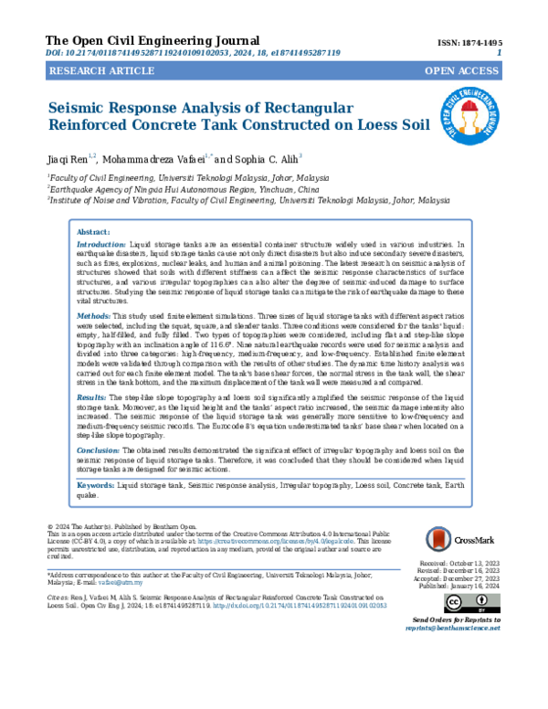 (PDF) Seismic Response Analysis of Rectangular Reinforced Concrete Tank ...
