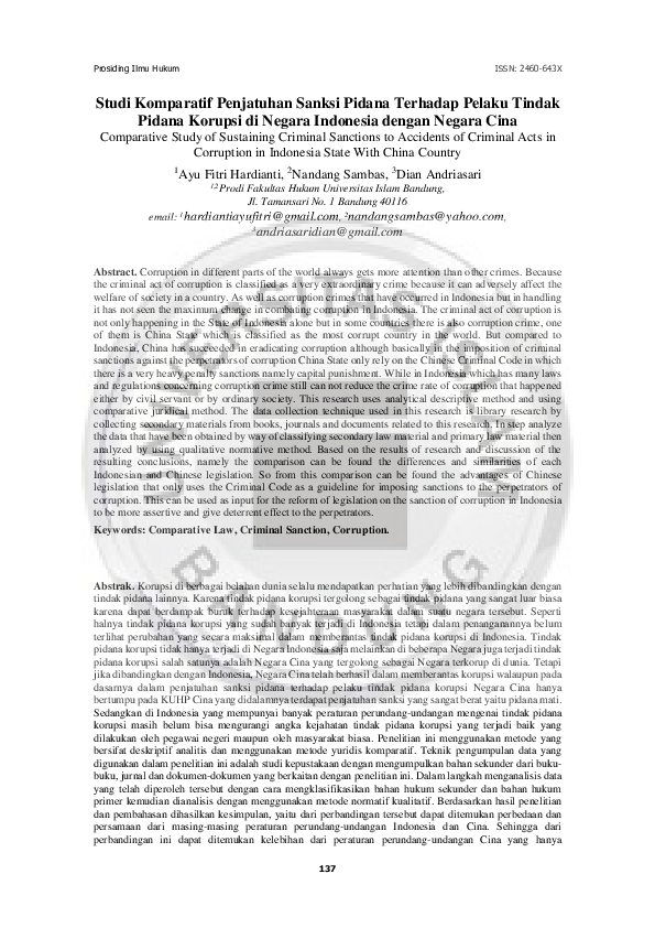 (PDF) Studi Komparatif Penjatuhan Sanksi Pidana Terhadap Pelaku Tindak ...