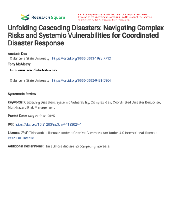 (PDF) Unfolding Cascading Disasters Navigating Complex Risks and