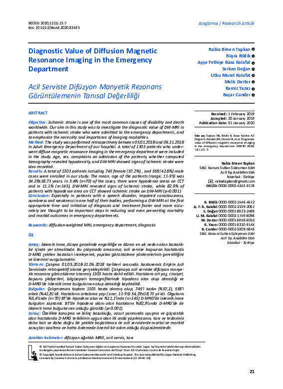 (PDF) Diagnostic Value of Diffusion Magnetic Resonance Imaging in the ...