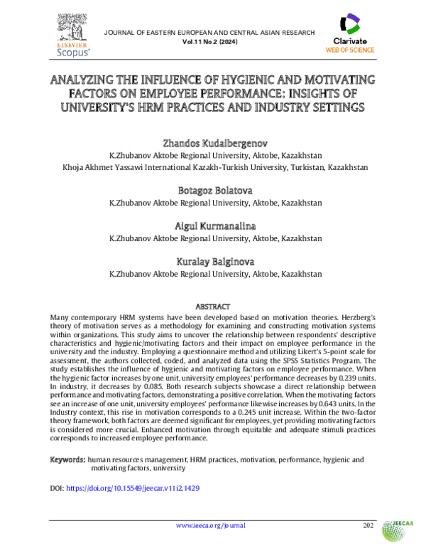 (PDF) Analyzing the influence of hygienic and motivating factors on ...