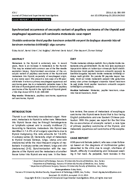 (PDF) Synchronized occurrence of oncocytic variant of papillary ...
