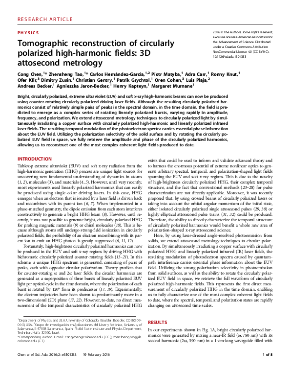 (PDF) Tomographic Reconstruction of Circularly Polarized High Harmonic ...