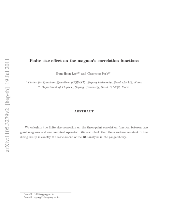 (PDF) Finite size effect on the magnon’s correlation functions