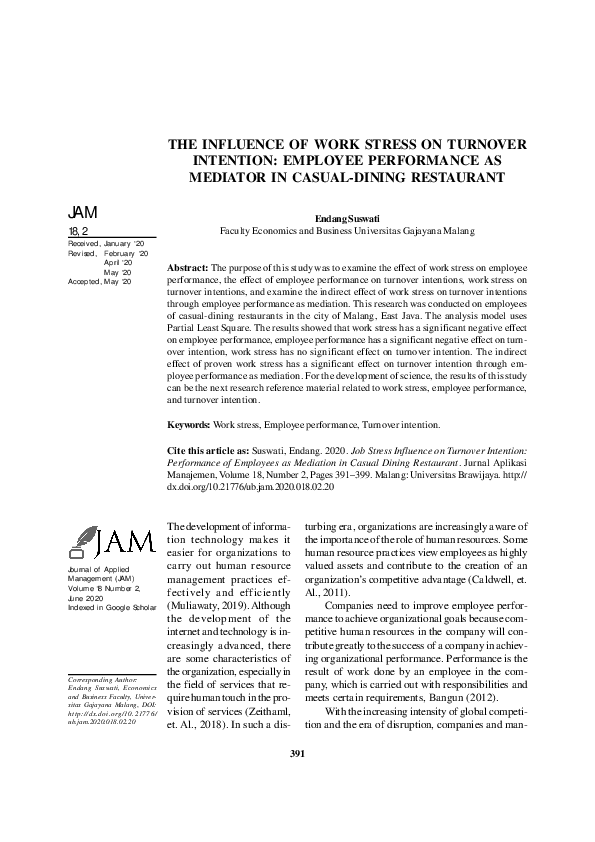(PDF) The Influence of Work Stress on Turnover Intention: Employee ...