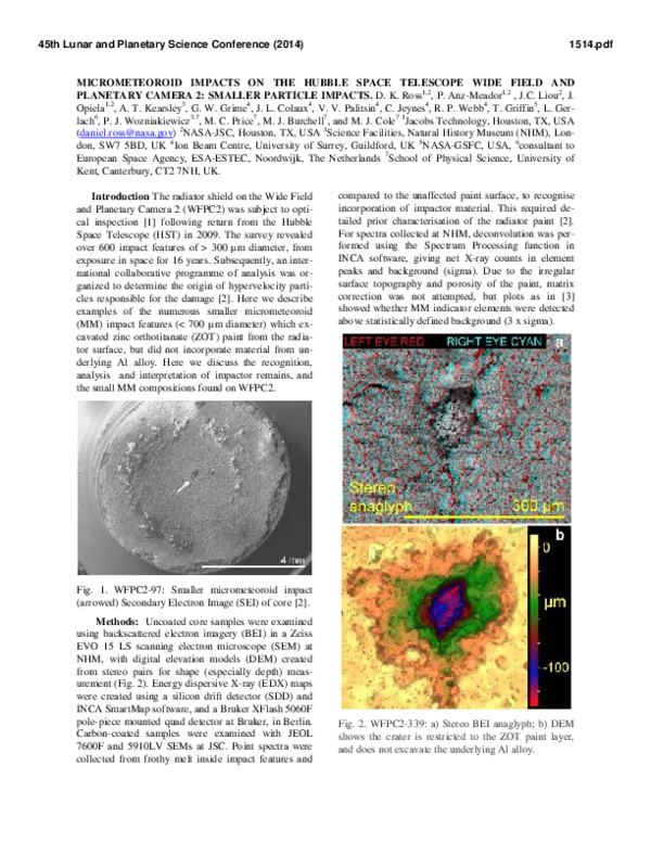 (PDF) Micrometeoroid Impacts on the Hubble Space Telescope Wide Field ...