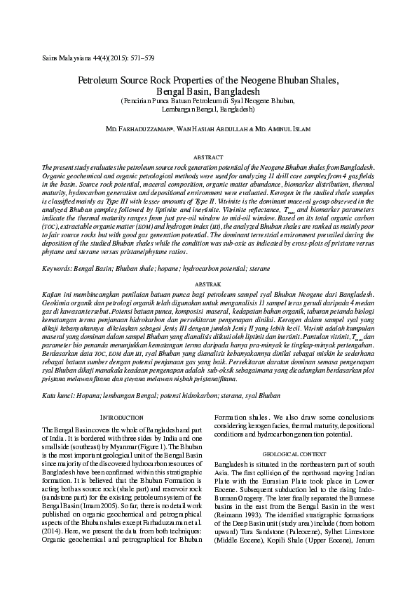 (PDF) Petroleum Source Rock Properties of the Neogene Bhuban Shales ...