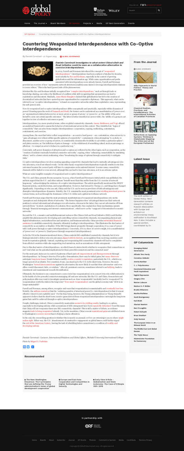 (PDF) Countering Weaponized Interdependence with Co-Optive Interdependence