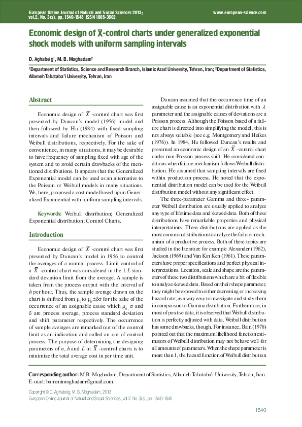 (PDF) Economic design of X̅-control charts under generalized ...