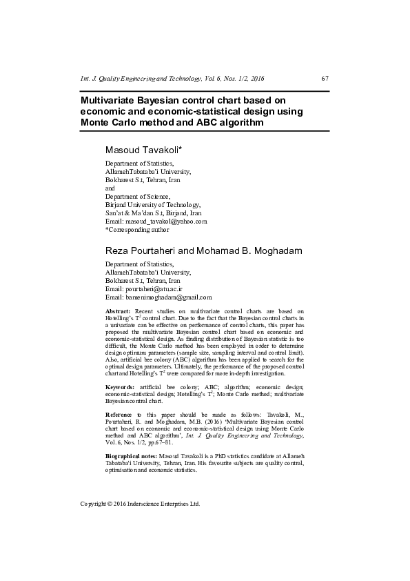 (PDF) Multivariate Bayesian control chart based on economic and ...