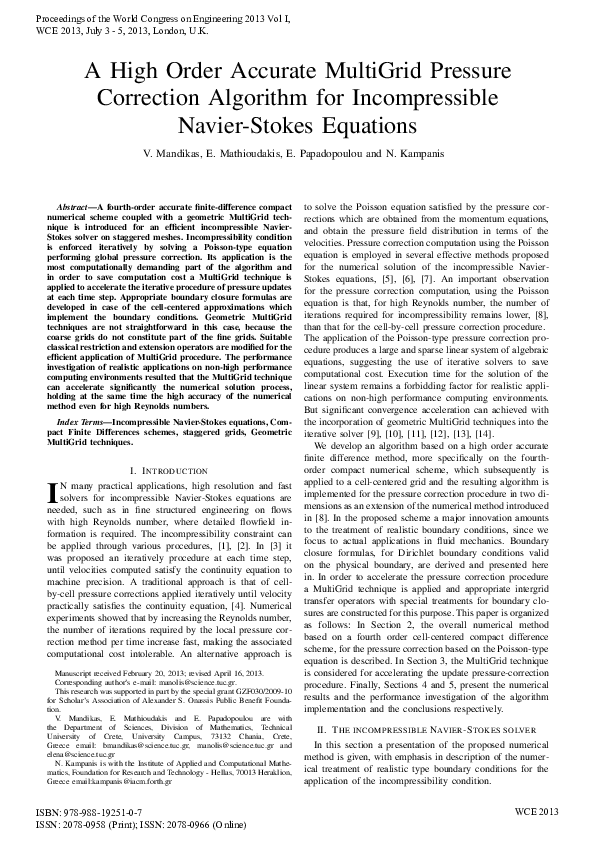 (PDF) A High Order Accurate MultiGrid Pressure Correction Algorithm for ...