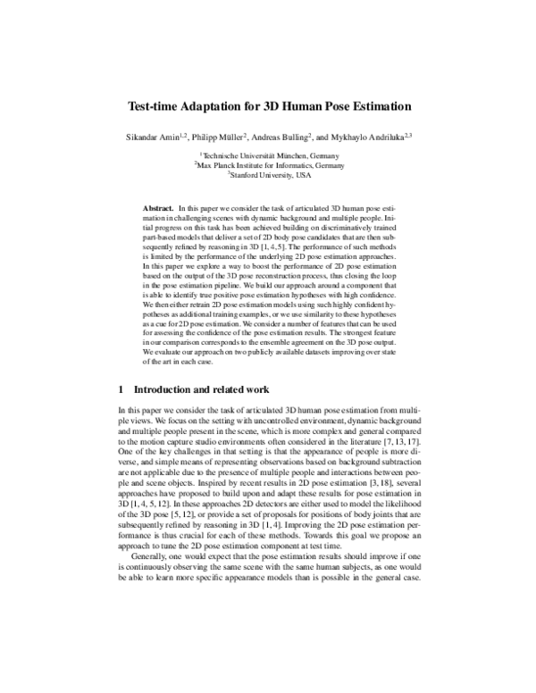 (PDF) Test-Time Adaptation for 3D Human Pose Estimation