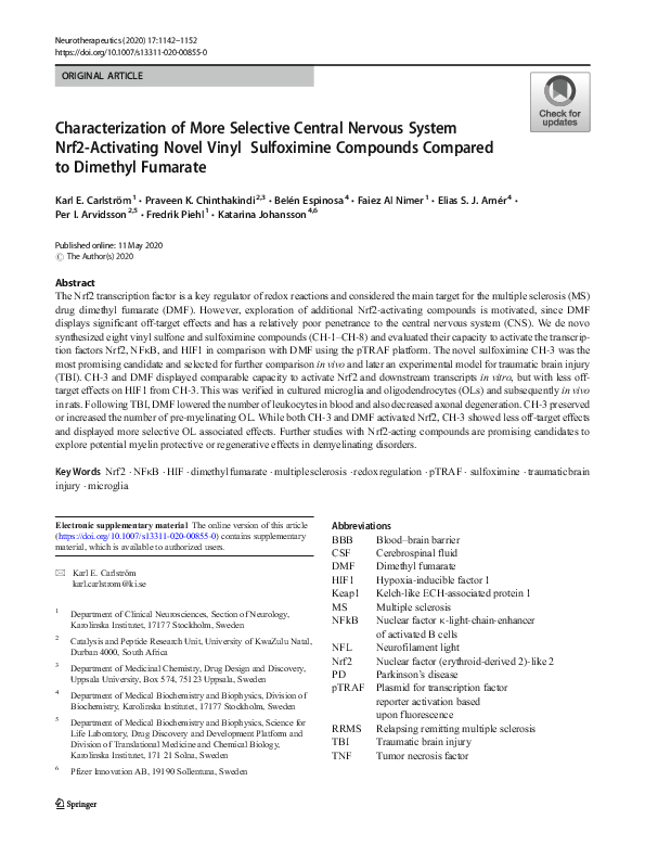 (PDF) Characterization of More Selective Central Nervous System Nrf2 ...