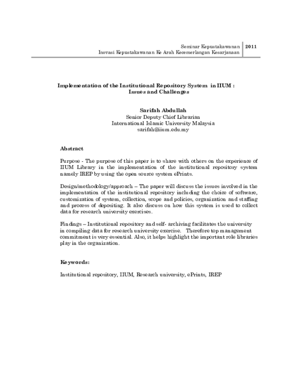 (PDF) Implementation of the institutional repository system in IIUM ...
