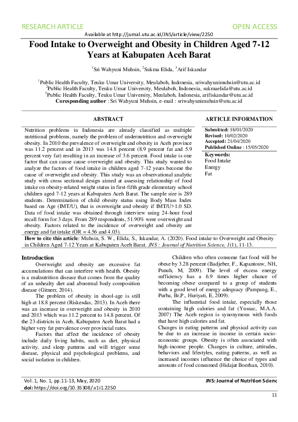 (PDF) Food Intake of Overweight and Obesity in Children Aged 7-12 Years ...